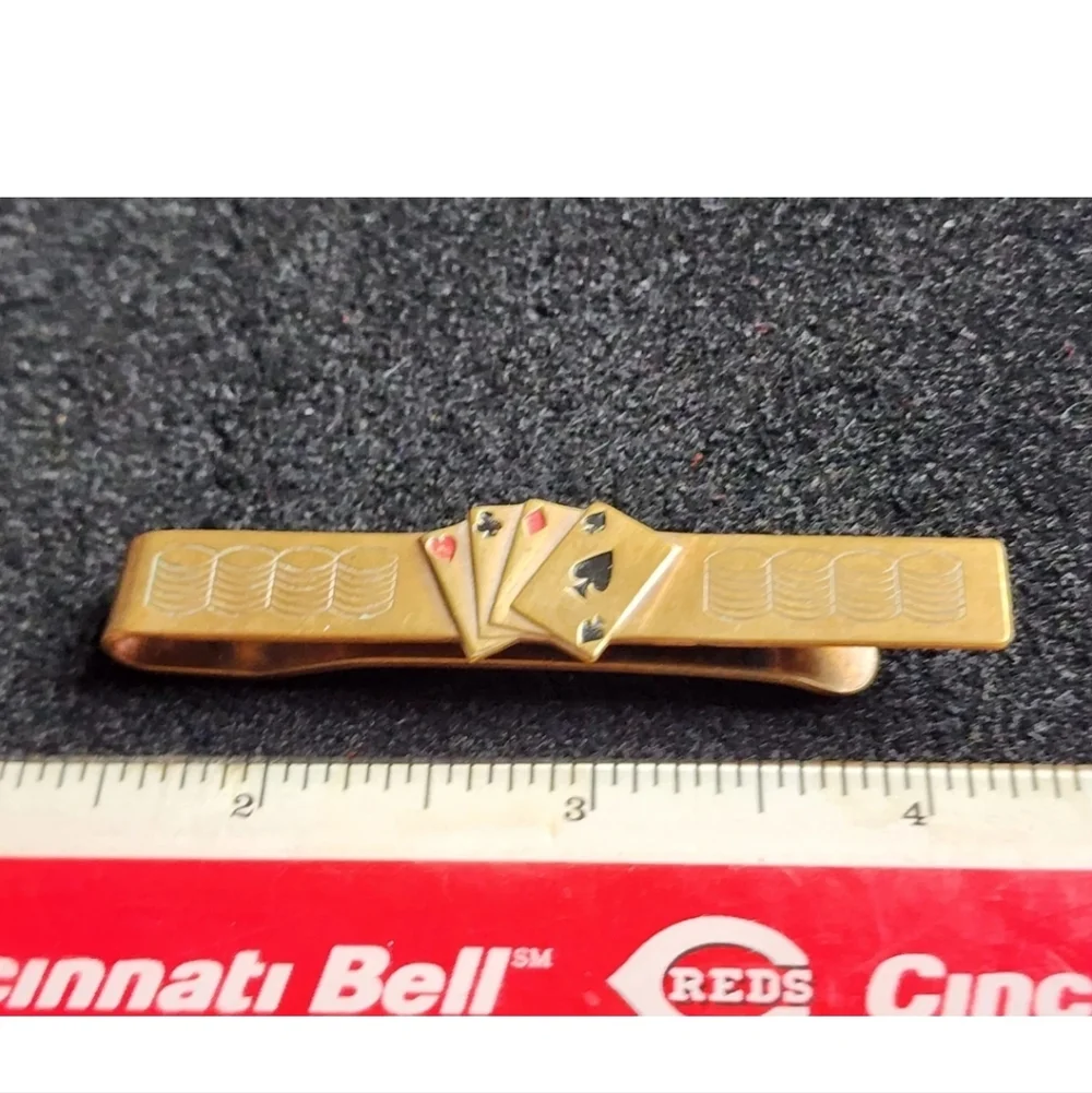 Vintage Brass Las Vegas Casino Playing Cards Gambling Money Clip Clasp Keeper